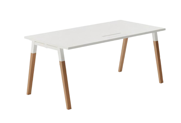 Bureau droit L140xl70xh73 - Mélaminé blanc et pieds bois