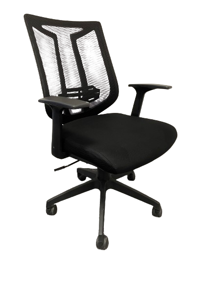 Fauteuil pivotant reconditionné avec dossier en maille respirante.