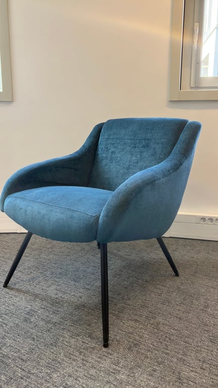Fauteuils turquoise en tissu et velours avec accoudoirs