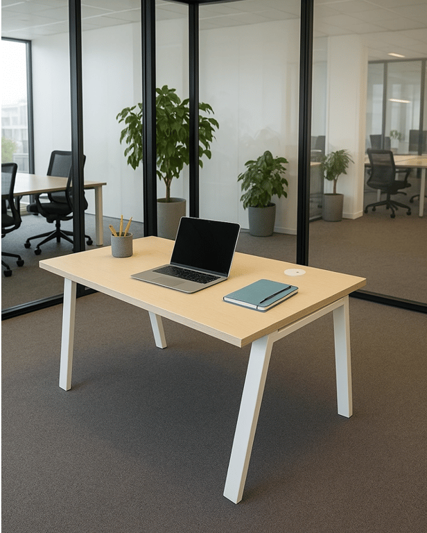 Bureau droit avec plateau en mélaminé et pieds en métal