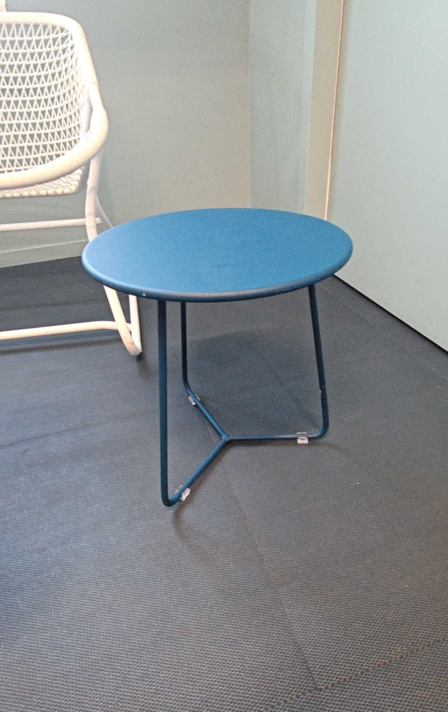 Table basse D34xh36 Bleu-vert Métal