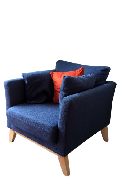 Fauteuil Miliboo L80xl80xh75 Bleu avec coussins