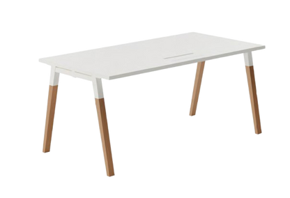 Bureau droit L140xl70xh73 - Mélaminé blanc et pieds bois