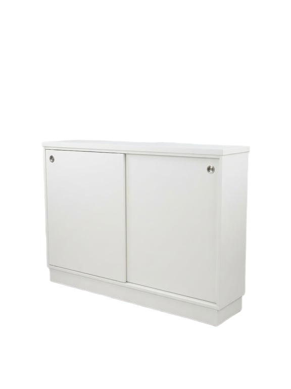 Armoire basse en bois massif avec portes coulissantes