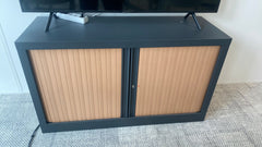 Armoire basse portes coulissantes bois clair 120 x 80 cm - face