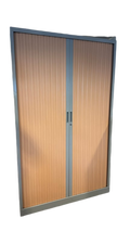 Armoire haute métal portes coulissantes acajou