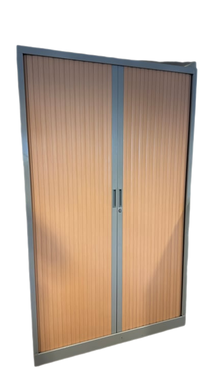 Armoire haute métal portes coulissantes acajou - 3-4