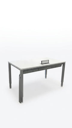 Bureau droit 140 x 80 blanc mélaminé - Réglable en hauteur