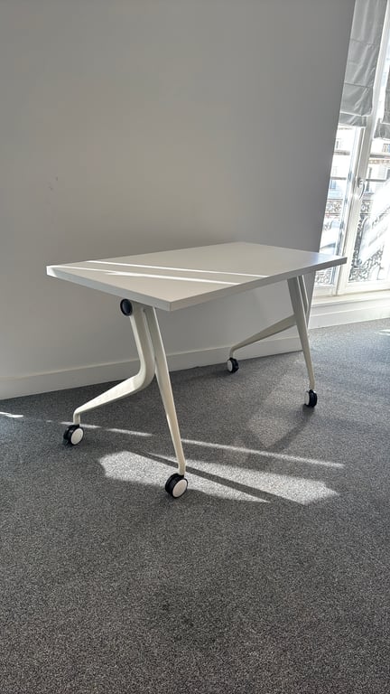 Bureau droit blanc 120x60 avec roulettes - 3-4