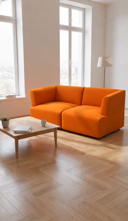 Canapé modulable 2 places tissu orange