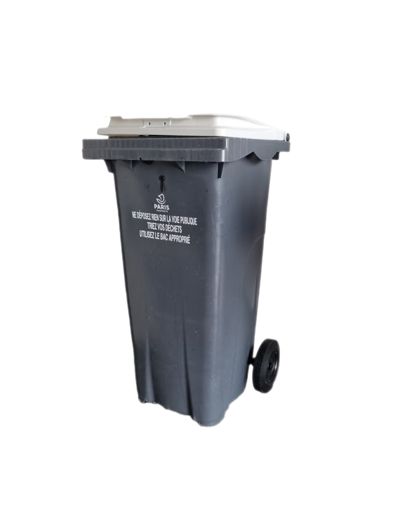 Poubelle plastique grise avec roulettes - 3-4