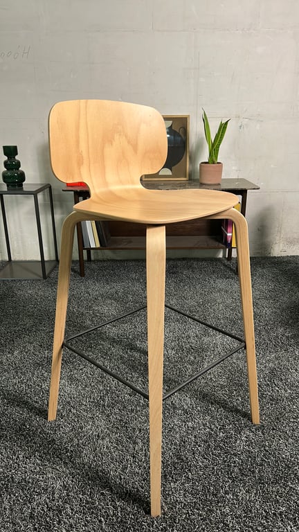 Chaise/tabouret haut en bois contreplaqué couleur Chêne clair - 3-4