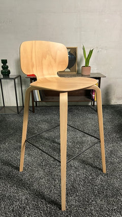 Chaise/tabouret haut en bois contreplaqué couleur Chêne clair - 3-4