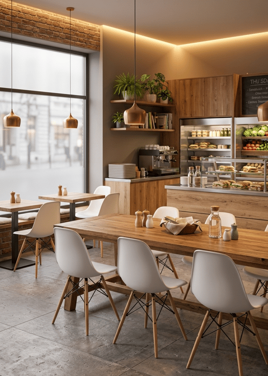Chaise de cafétéria en bois et plastique
