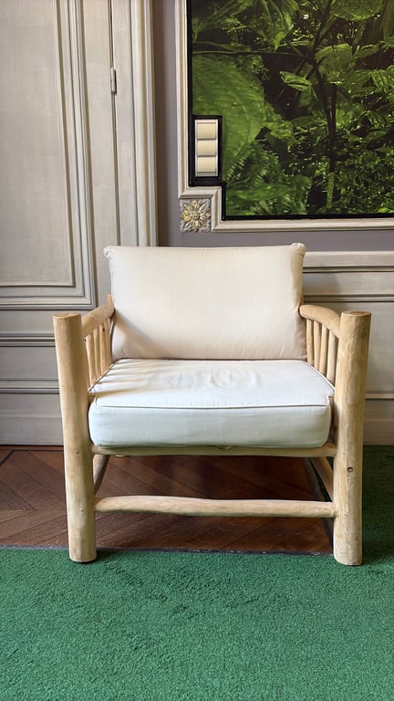 Fauteuil avec accoudoirs en bois et assise en tissu - 3-4