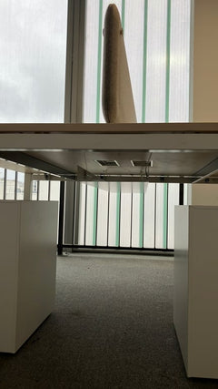 Sans marque - Bench2 places plateau bois pieds blanc - Bureau multiposte 2 places avec plateau bois et pieds blancs - dessous