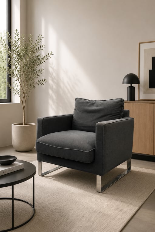 Fauteuil Gris avec pieds chromés