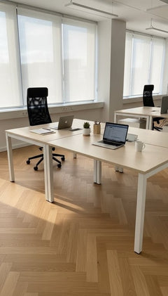 Sans marque - Bureau droit 140 - 80 plateau bois pieds blancs - Bureau droit avec plateau en bois mélaminé et pieds en métal