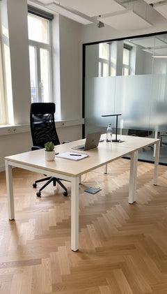 Sans marque - Bureau droit 140 - 80 plateau bois pieds blancs - Bureau droit avec plateau en bois mélaminé et pieds en métal
