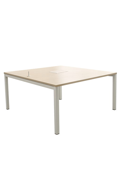 Sans marque - Bench2 places plateau bois pieds blanc - Bureau multiposte 2 places avec plateau bois et pieds blancs
