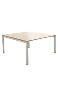 Sans marque - Bench2 places plateau bois pieds blanc - Bureau multiposte 2 places avec plateau bois et pieds blancs