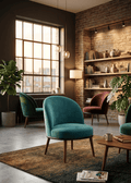 Fauteuil en Velours Bleu Marine avec Pieds en Bois