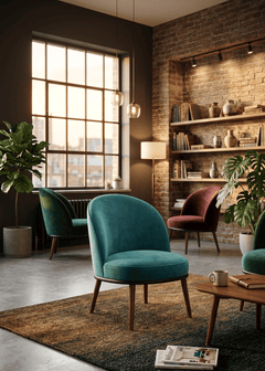 Fauteuil en Velours Bleu Marine avec Pieds en Bois