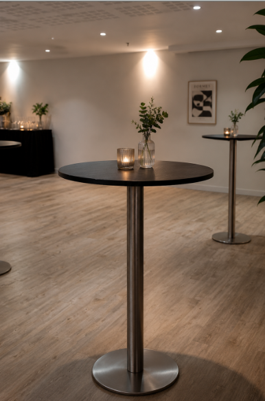 Table haute ronde 68x68 en bois mélaminé noir
