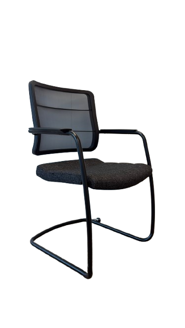 Chaise de réunion avec accoudoirs en tissu et plastique noire