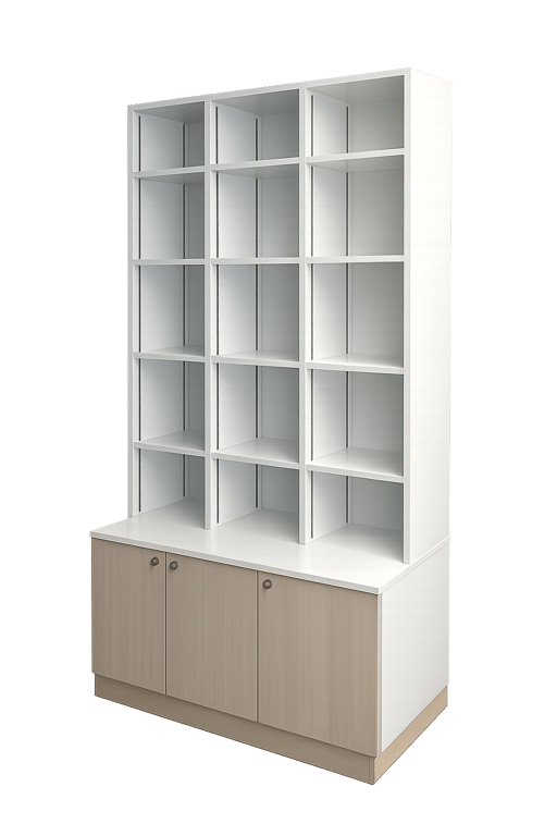 Bibliothèque en bois mélaminé blanc et chêne clair