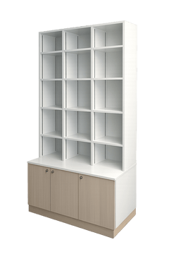 Bibliothèque en bois mélaminé blanc et chêne clair