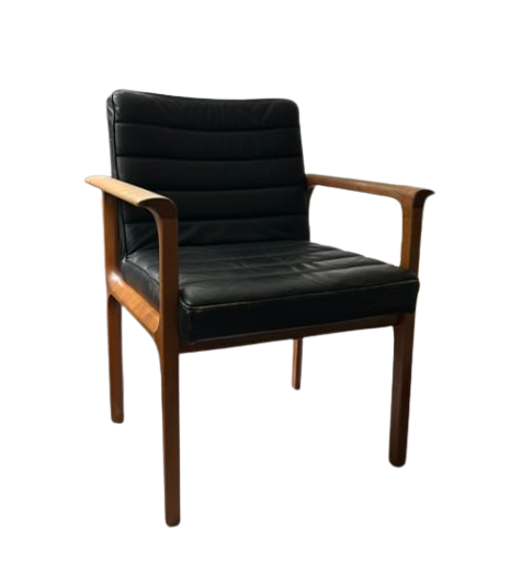 Chaise de réunion avec accoudoirs, en cuir et bois mélaminé