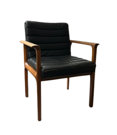 Chaise de réunion avec accoudoirs, en cuir et bois mélaminé