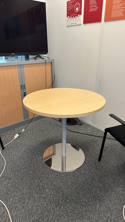 Table ronde 80x80 chêne clair métal greychrome - face