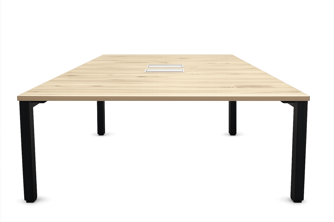 Sans marque - Bureau multimédia 2 postes bois gris 140 - Bureau multiposte avec accès top access et goulotte