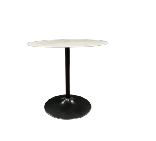Table de cafétéria ronde effet marbre blanc pieds noir - Table de cafétéria ronde avec plateau effet marbre blanc