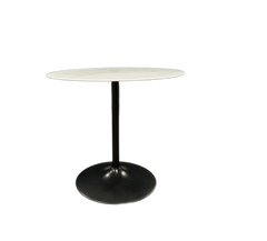 Table de cafétéria ronde effet marbre blanc pieds noir - Table de cafétéria ronde avec plateau effet marbre blanc