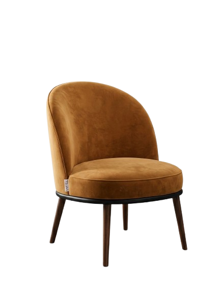 Fauteuil en velours marron avec pieds en bois