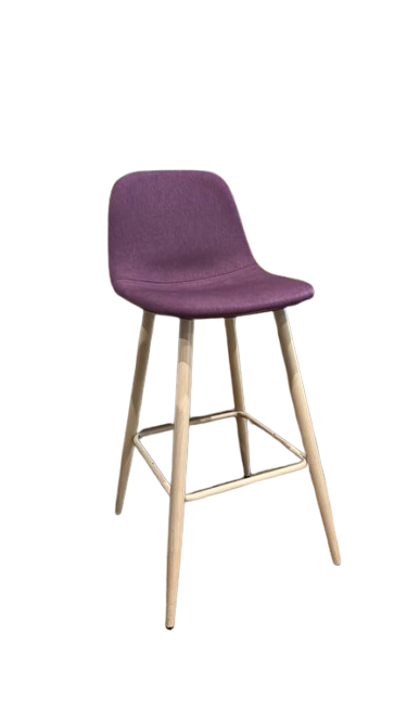 Tabouret haut en bois et tissu violet
