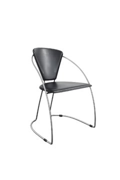 Chaise de réunion avec accoudoirs en cuir noir et piètement luge