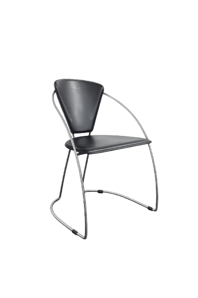 Chaise de réunion avec accoudoirs en cuir noir et piètement luge