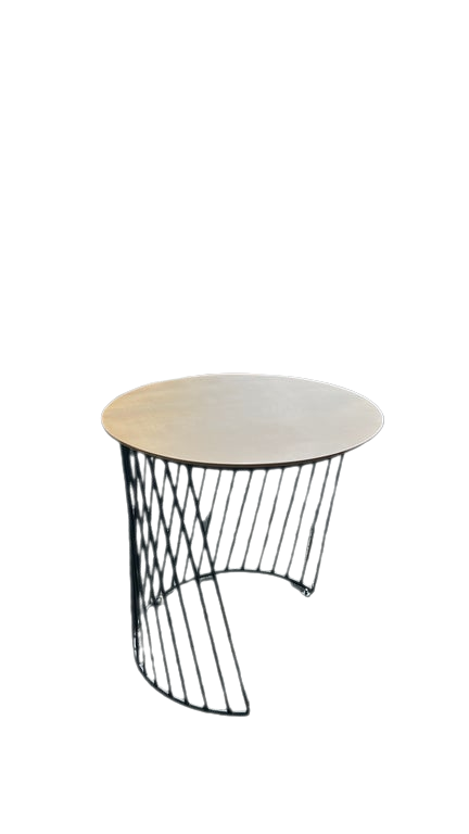 Table basse ronde métal noir et bois chêne clair