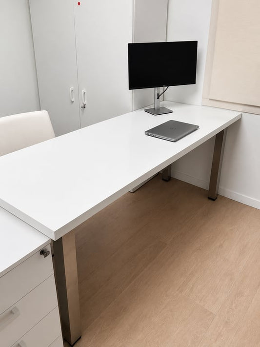 Bureau droit 175x65 blanc et chrome