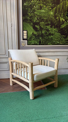 Fauteuil avec accoudoirs en bois et assise en tissu - 3-4