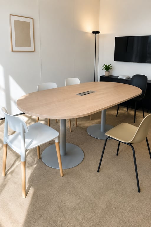 Table de réunion ovale 210x100 Chêne et métal gris