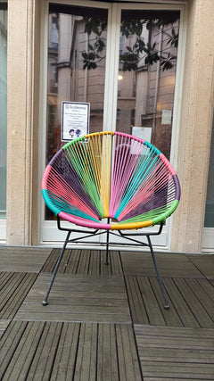 Chaise d'extérieur métal et cordage arc-en-ciel - 3-4