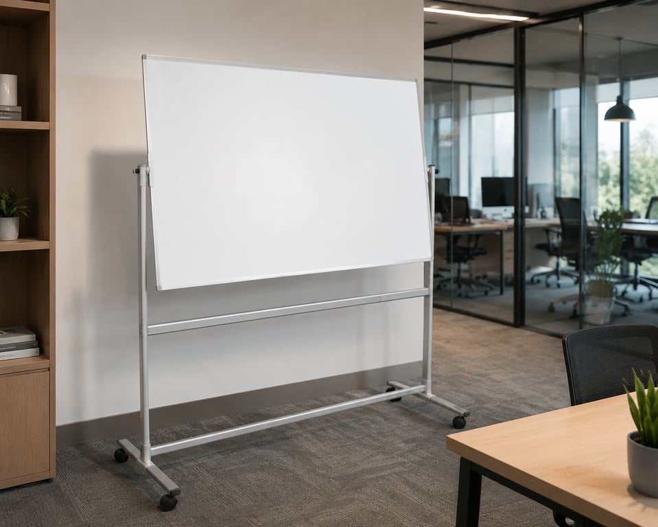 Tableau blanc sur pied avec roulettes