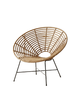 Fauteuil en Osier avec Pieds Métalliques Noirs