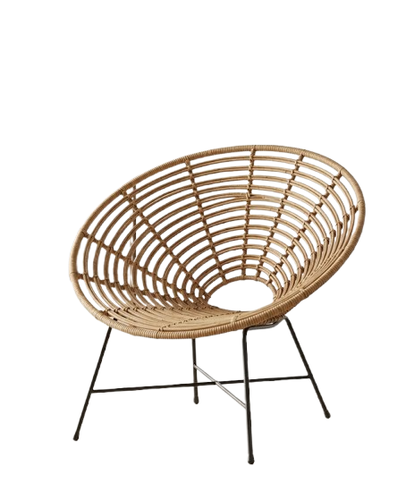 Fauteuil en Osier avec Pieds Métalliques Noirs