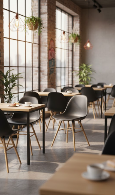 Chaise de cafétéria en plastique et bois
